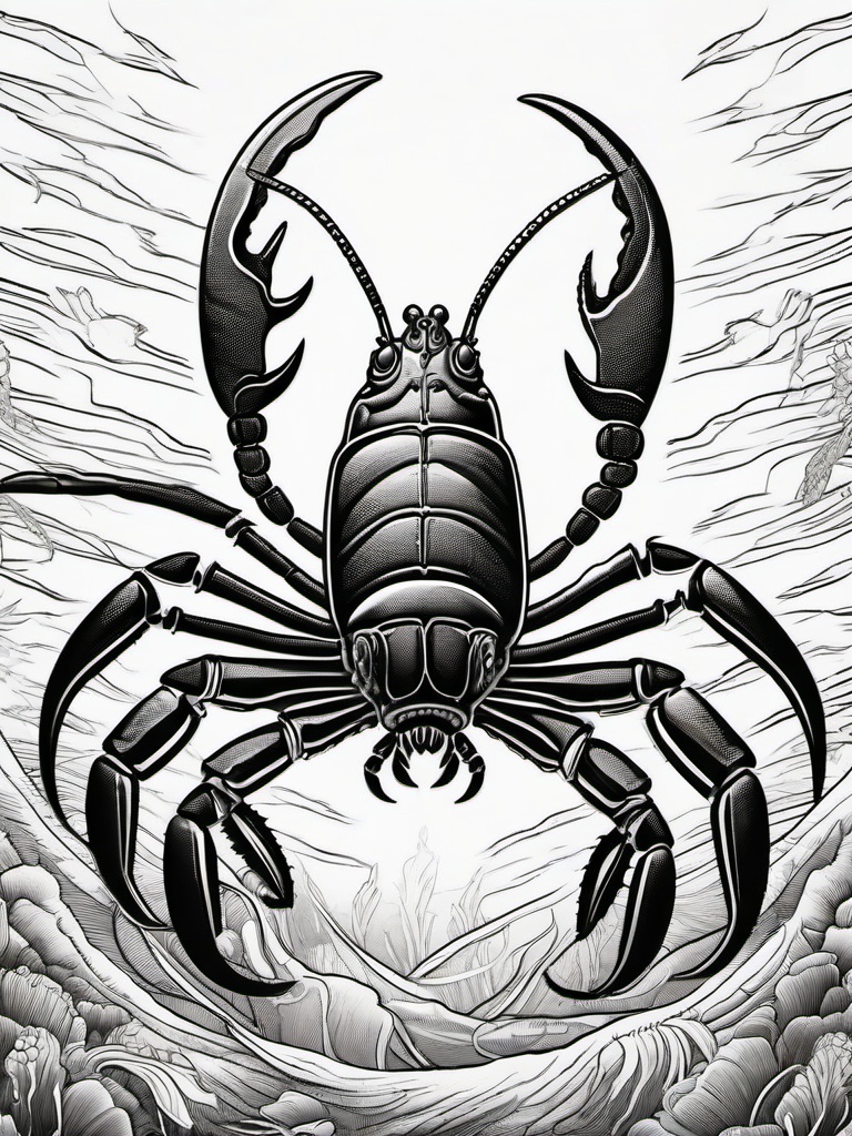 Lobster Coloring Pages - Deep Sea Dweller with Strong Claws  black outline printable sheet, coloring page