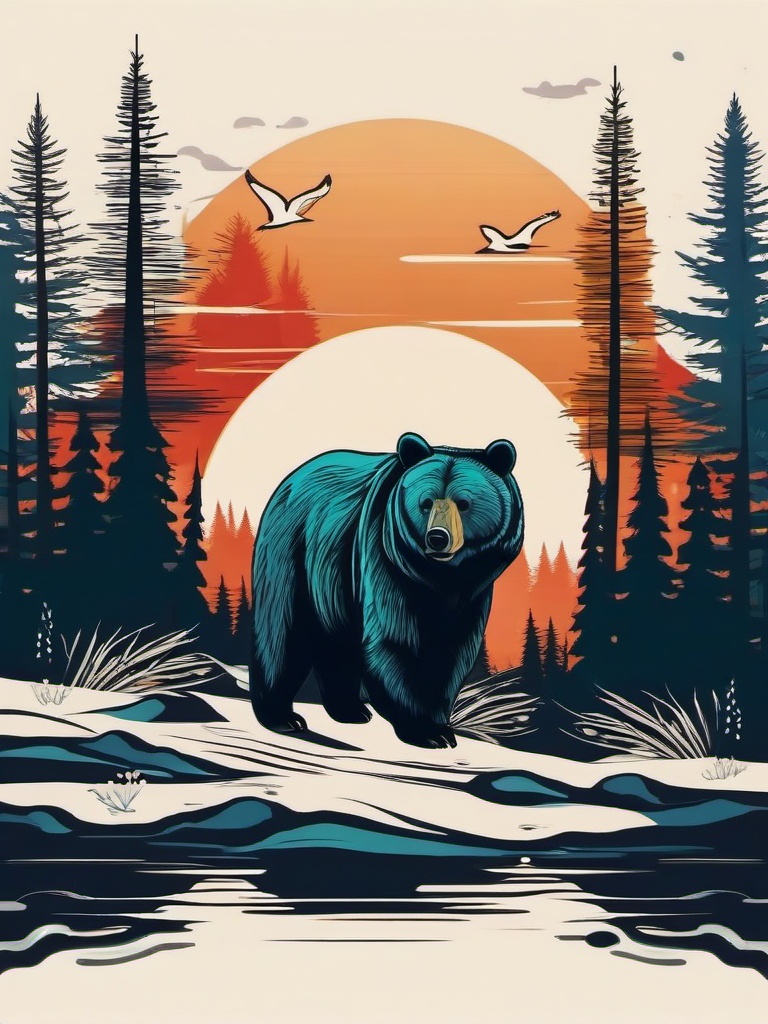 bear forest tattoo  simple vector color tattoo