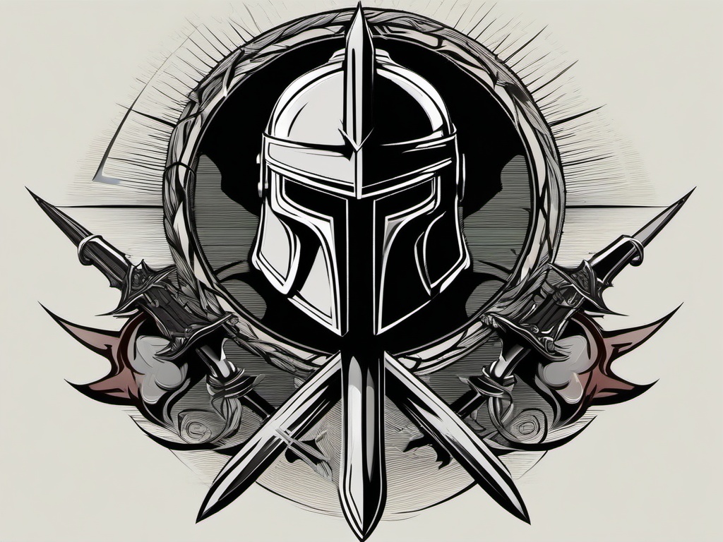 spartan helmet and sword tattoo  simple vector color tattoo