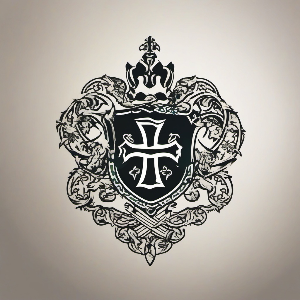 irish family crest tattoo  simple color tattoo,minimal,white background