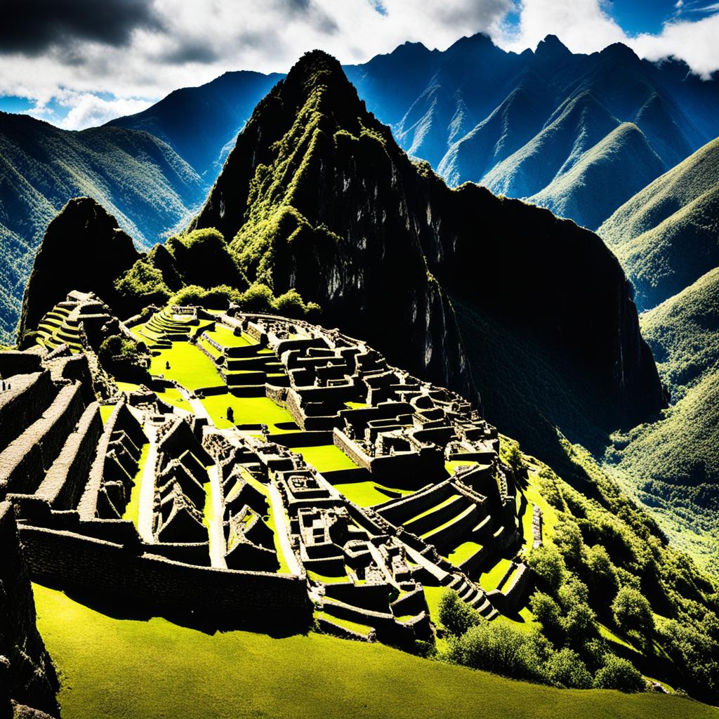 machu picchu ruins - capture the ancient ruins of machu picchu nestled in the andes mountains. 