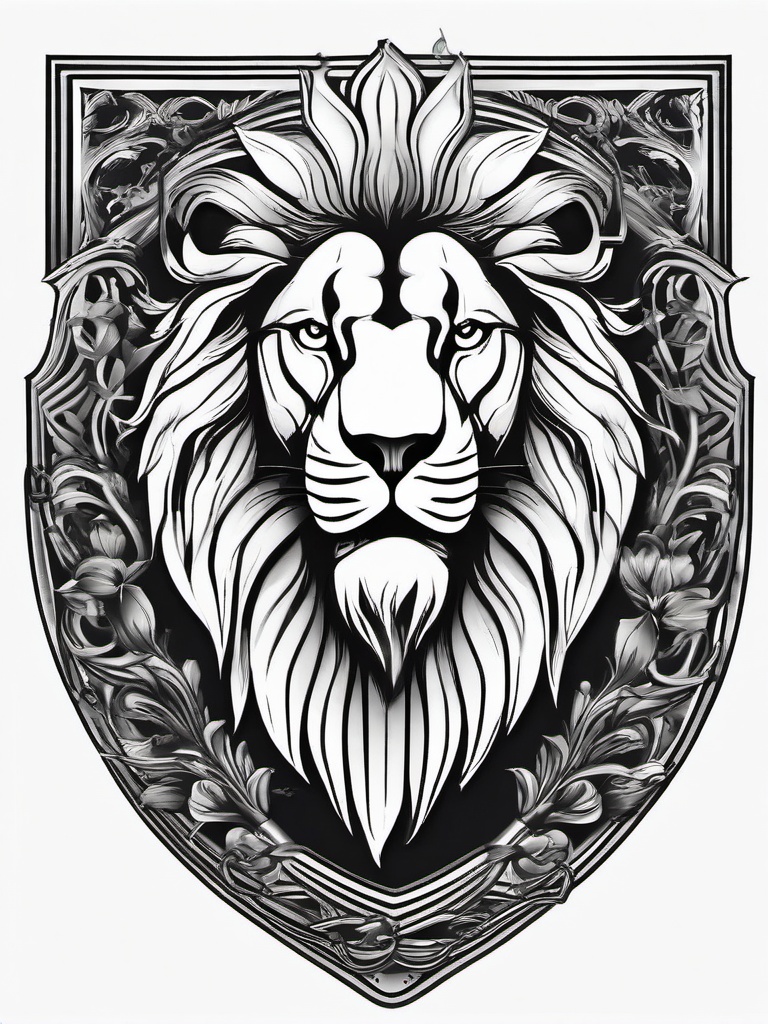 Lion & Shield Tattoo - Symbol of courage, honor, and protection  minimal tattoo design,white background