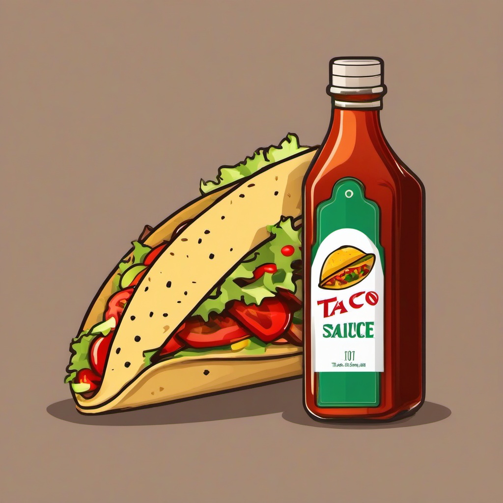 Taco clipart - taco with a hot sauce bottle next to it  color,minimalist,vector clipart