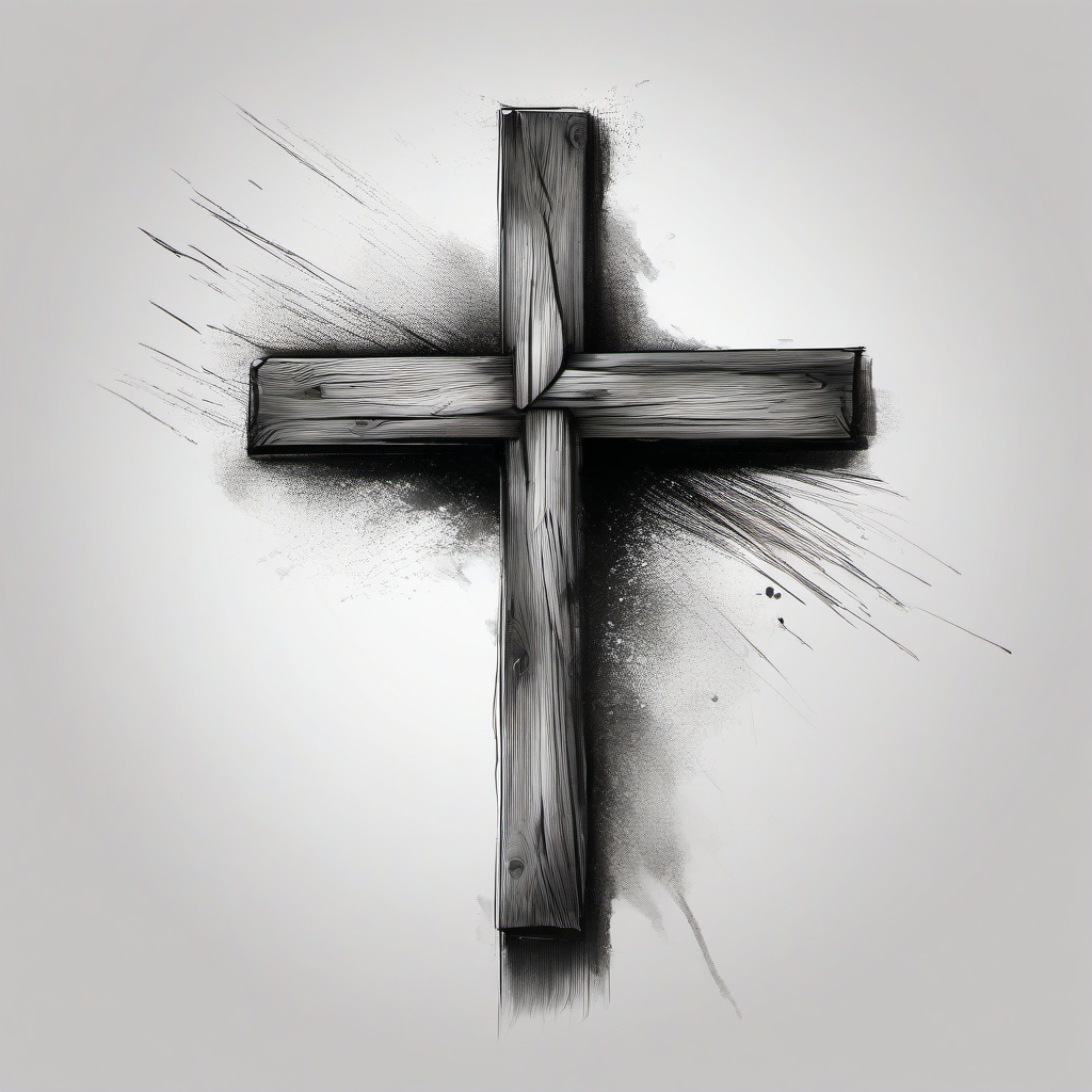 drawing of a wooden cross  minimal rough sketch scribbles,doodles,black and white