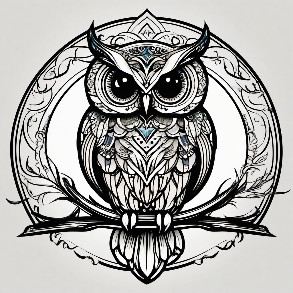 aquarius owl tattoo  simple vector color tattoo