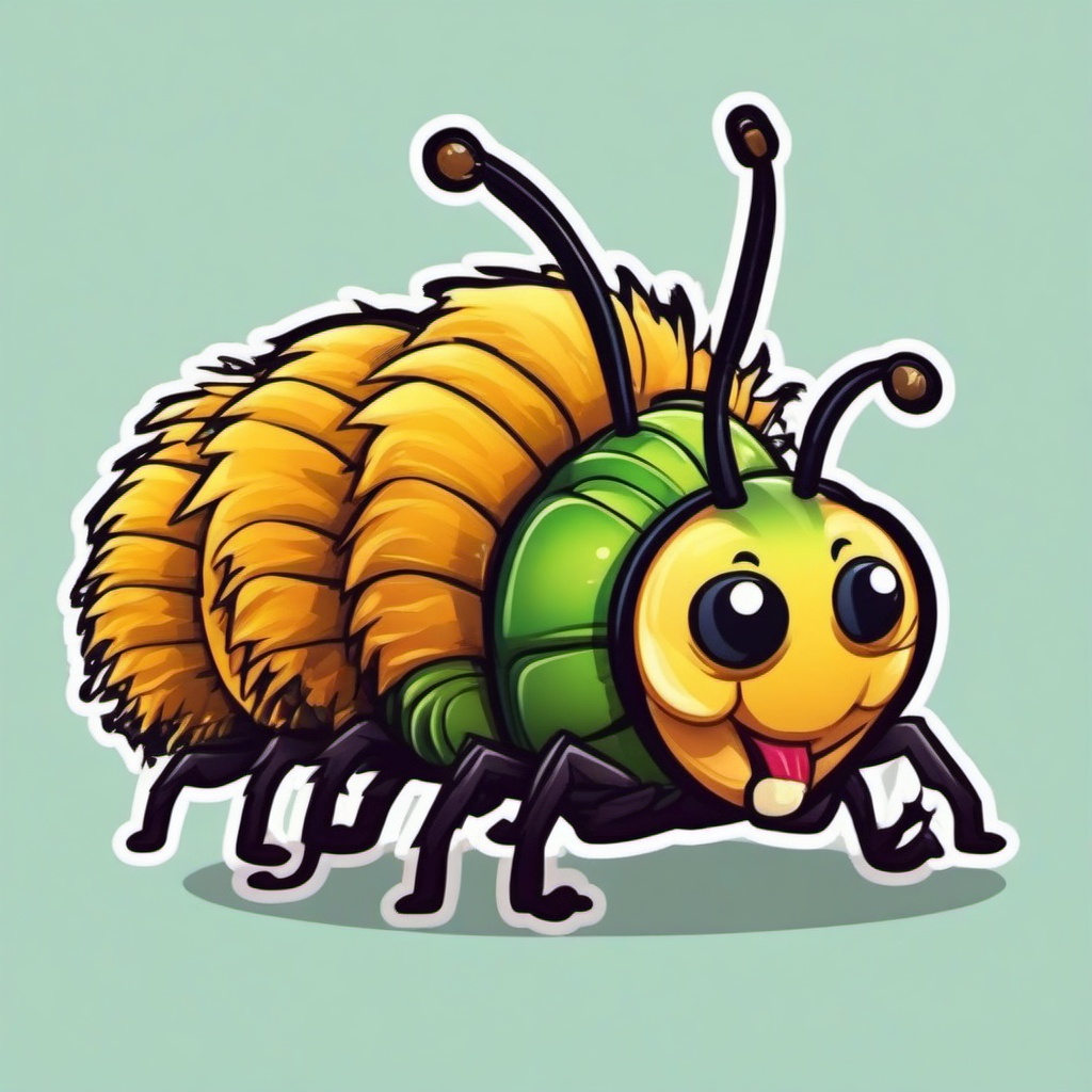 Caterpillar cartoon - fuzzy insect with a big appetite  cartoon sticker style