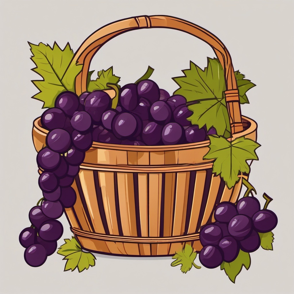 Grape Harvest Basket Clipart - A basket filled with freshly harvested grapes.  color vector clipart, minimal style