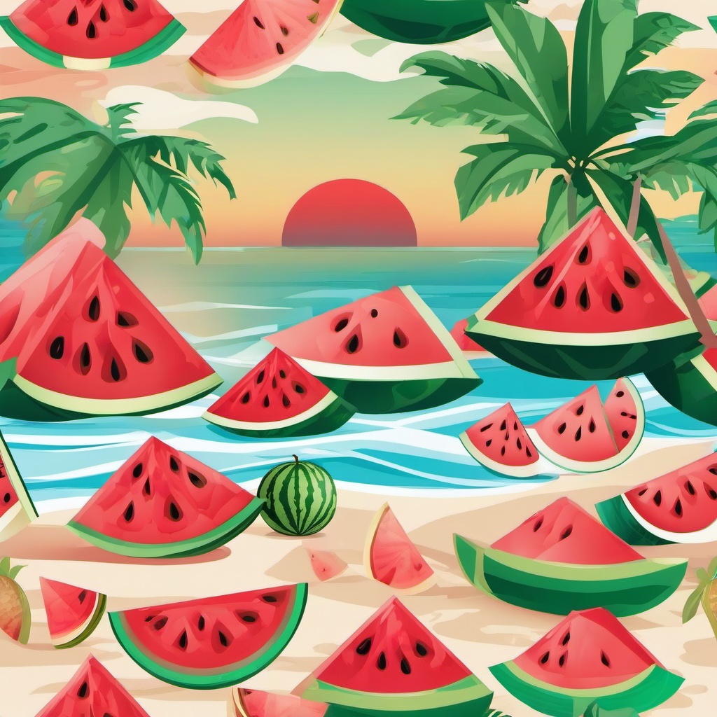 Watermelon clipart - watermelon with a beach background  