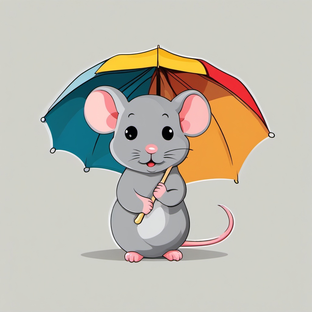 Mouse clipart - mouse holding a tiny umbrella  color,minimalist,vector clipart