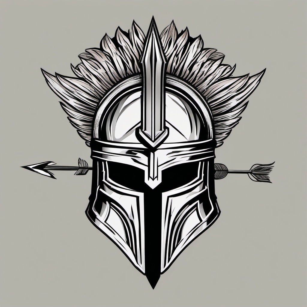 spartan helmet with arrow tattoo  simple vector color tattoo