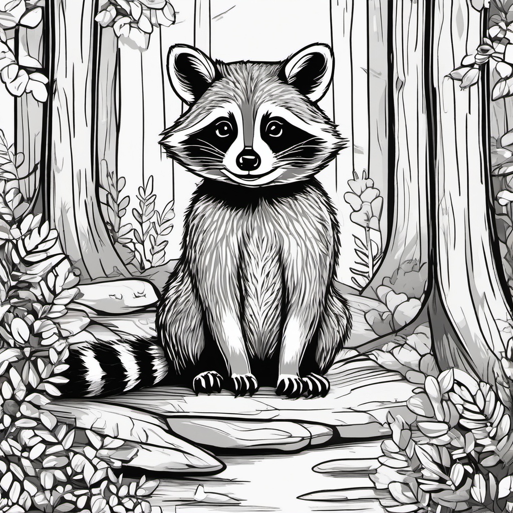 Cute Raccoon in a Forest Hideaway  clipart, simple