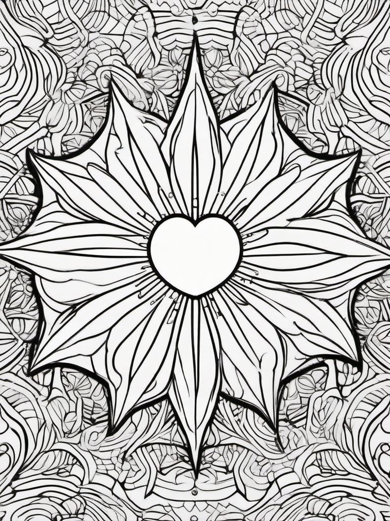 Heart and Sun Coloring Pages - Radiant Hearts Surrounded by Sunshine  minimal black outline printable sheet, coloring page