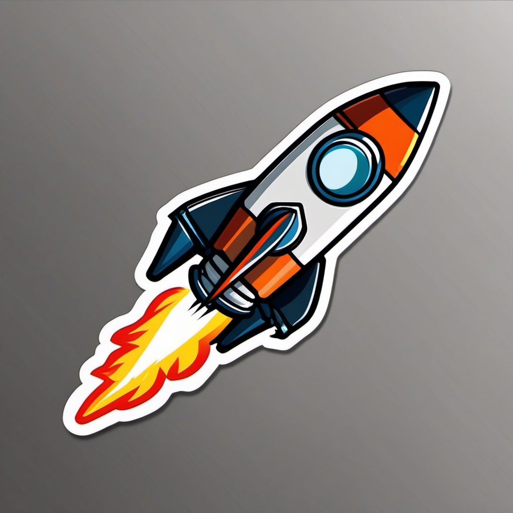 Rocket Sticker - Cartoon rocket launch, ,vector color sticker art,minimal