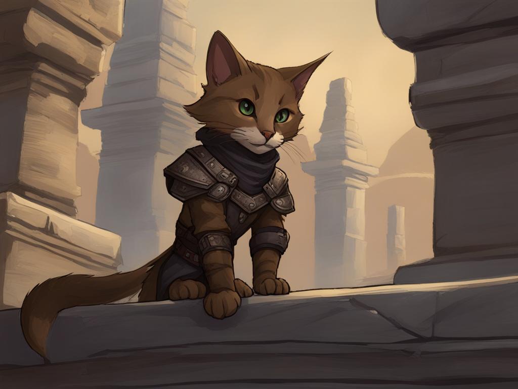 tabaxi rogue scaling ancient ruins - sketch a tabaxi rogue gracefully scaling ancient ruins, their feline agility on full display. 