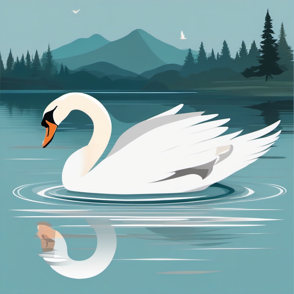 Swan clipart - Graceful waterfowl gliding on a tranquil lake, ,color clipart vector style