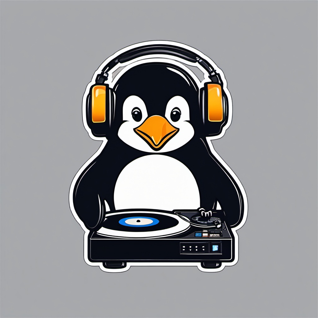 Penguin DJ Sticker - A penguin DJ spinning tunes with headphones. ,vector color sticker art,minimal