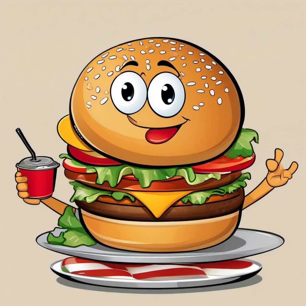 Burger clipart - cartoon character enjoying a big burger  