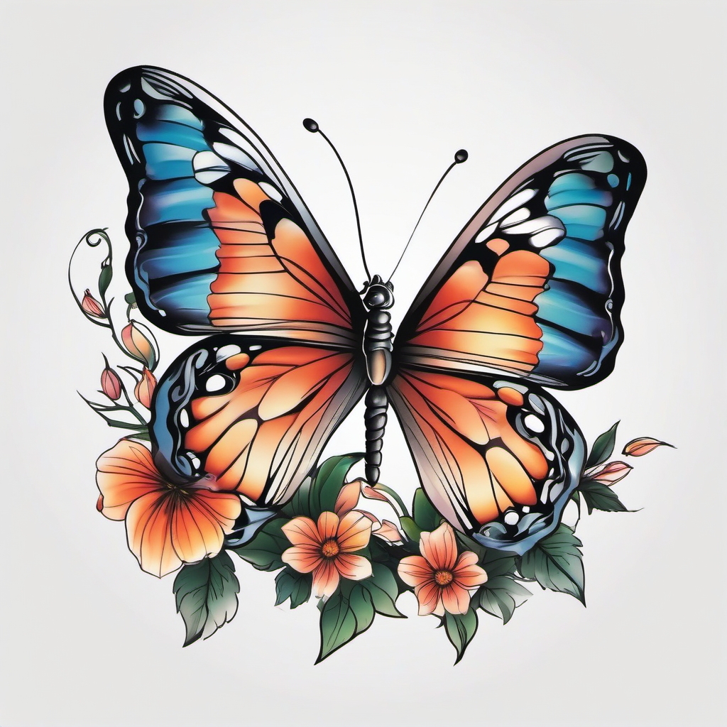 butterflies and fairies tattoo  simple color tattoo style,white background