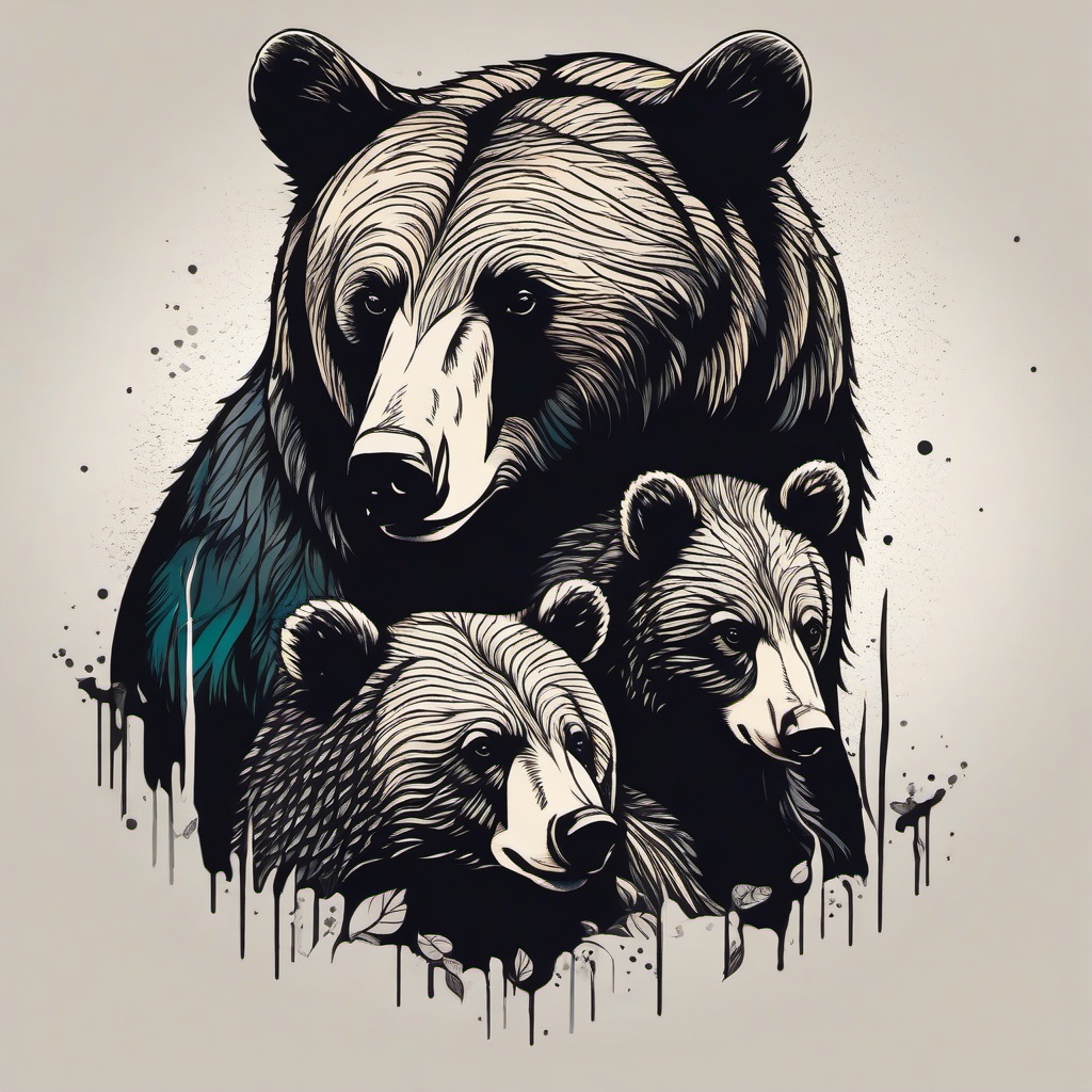 mama bear and cub tattoo  simple vector color tattoo