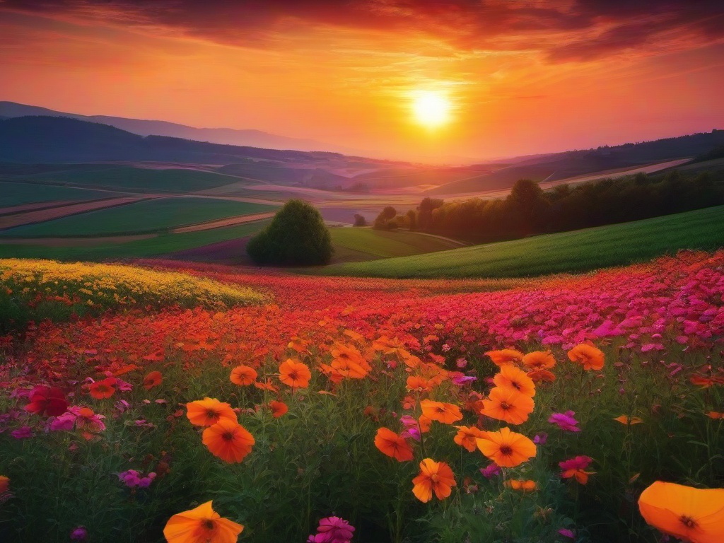 Sunset Wallpaper - Dreamy sunset over a flower field.  sunset background