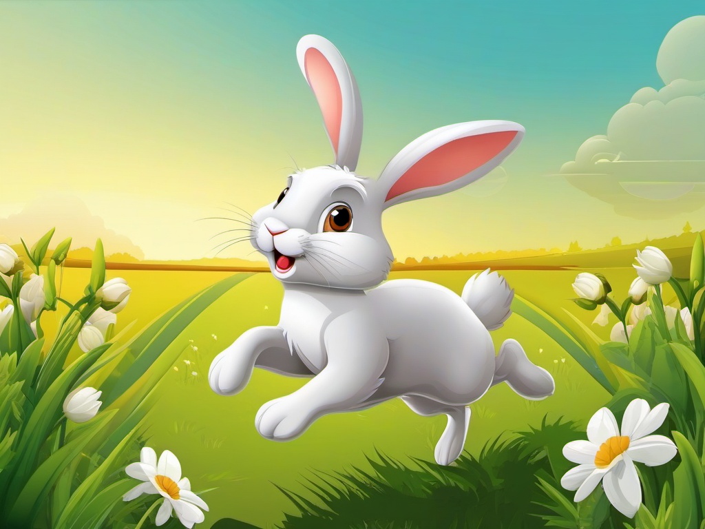 Rabbit Cartoon - Cartoon of rabbit hopping in a field  