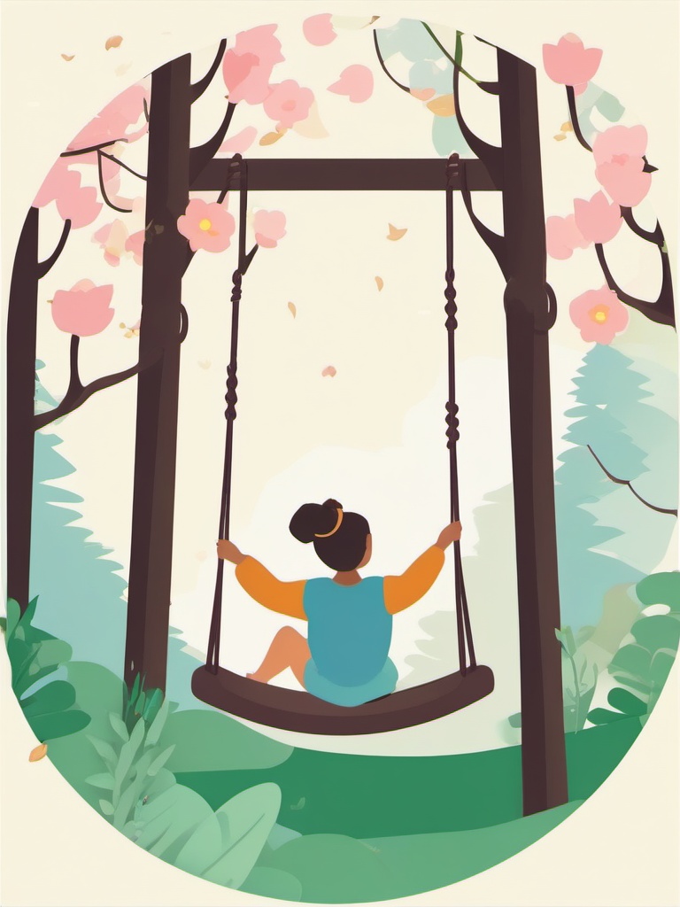 Springtime Swing clipart - Swinging on a rope swing, ,vector color clipart,minimal