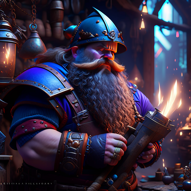 Darian Stoneforge, a dwarf blacksmith skilled in crafting magical items detailed matte painting, deep color, fantastical, intricate detail, splash screen, complementary colors, fantasy concept art, 8k resolution trending on artstation unreal engine 5