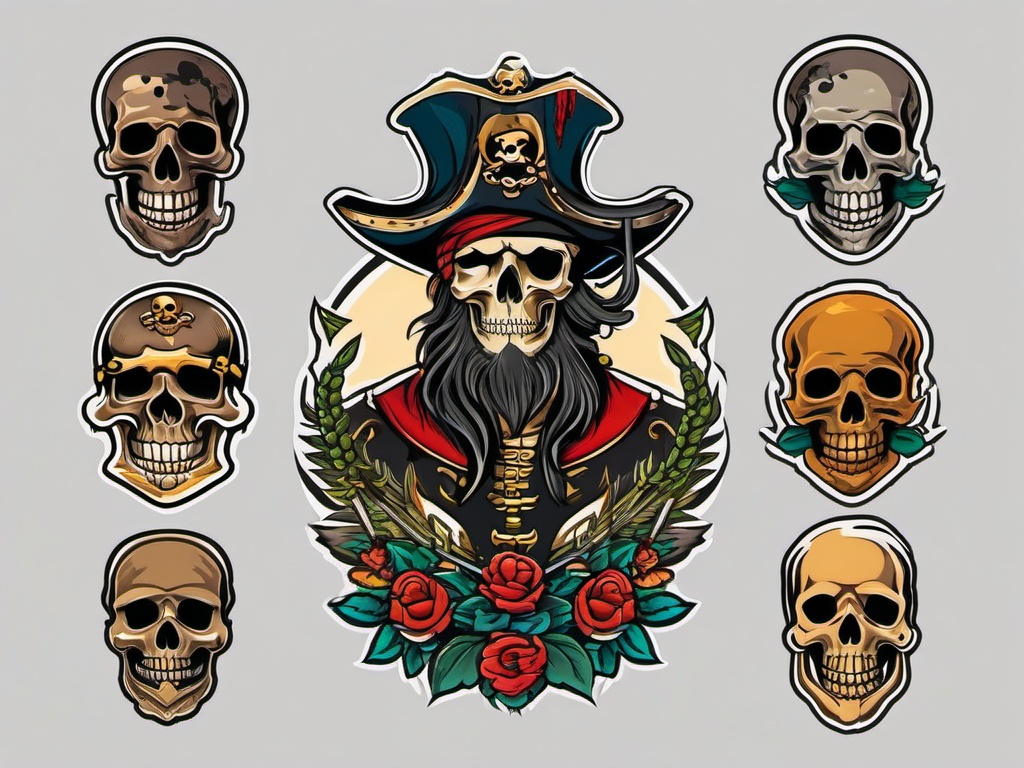 pirate skeleton tattoo  simple vector color tattoo