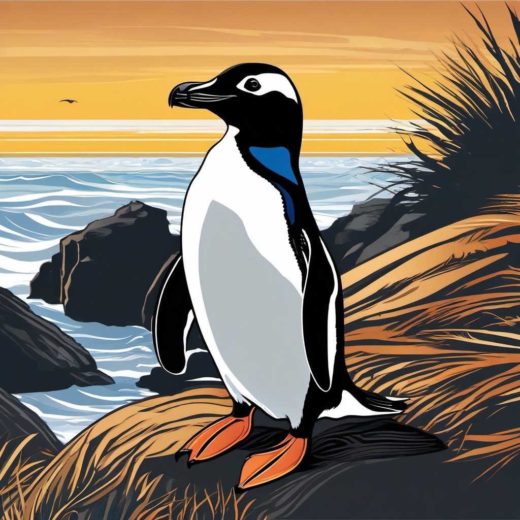 African penguin - Explore the unique beauty of African penguins in artistic depictions of their coastal existence.  color vector clipart