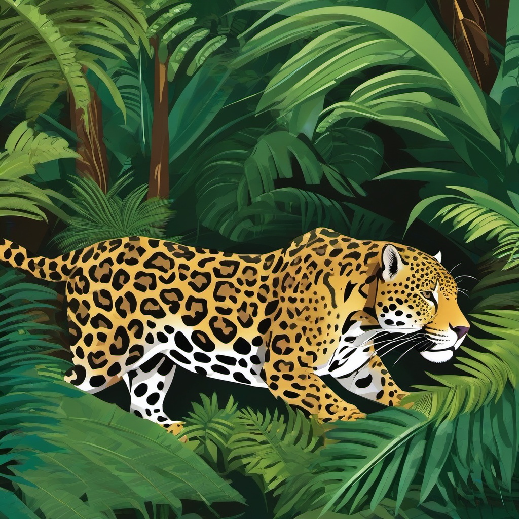 Jaguar cartoon - Jaguar prowling through the rainforest  