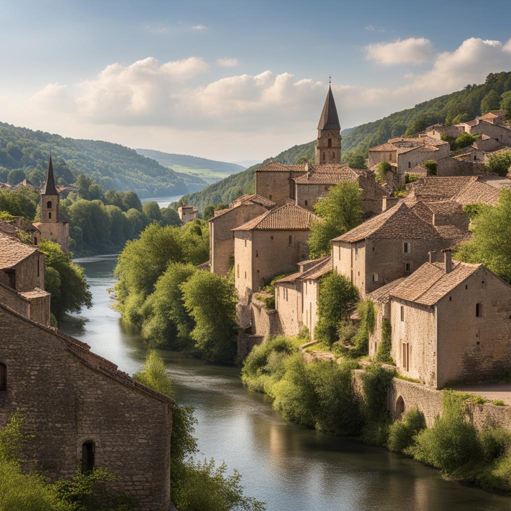 forgotten villages of the tarn - create an artwork that highlights the forgotten villages of the tarn region, with historic architecture and scenic river valleys. 