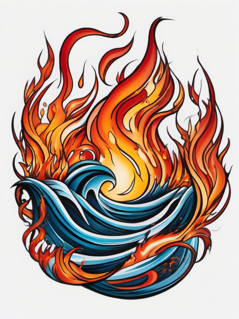 fire water tattoo  simple color tattoo,white background