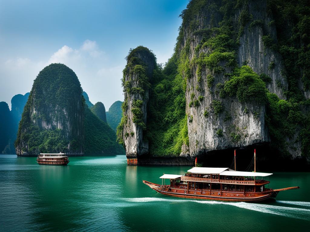 ha long bay, vietnam - cruises among thousands of limestone karsts in emerald waters. 