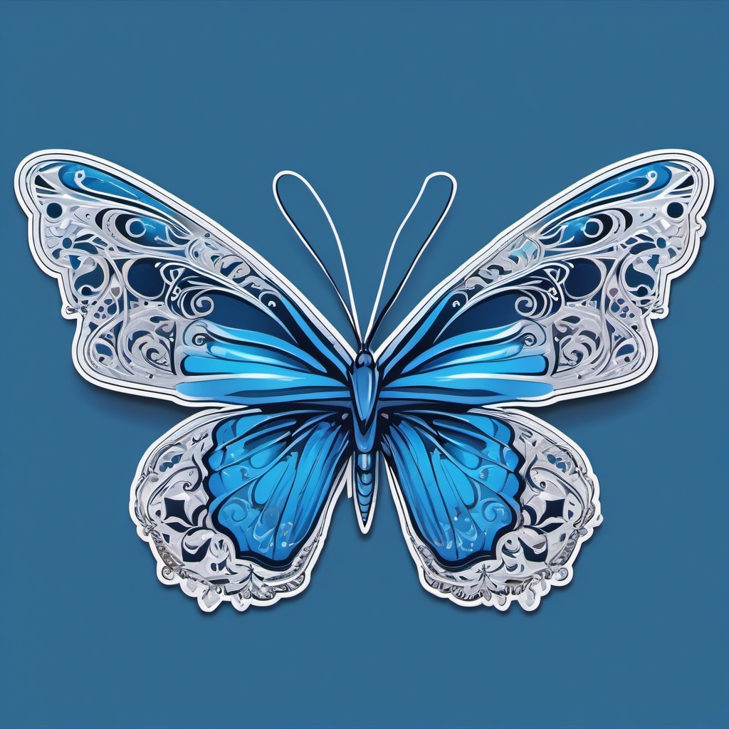 Blue Butterfly Sticker - A delicate blue butterfly with intricate patterns. ,vector color sticker art,minimal