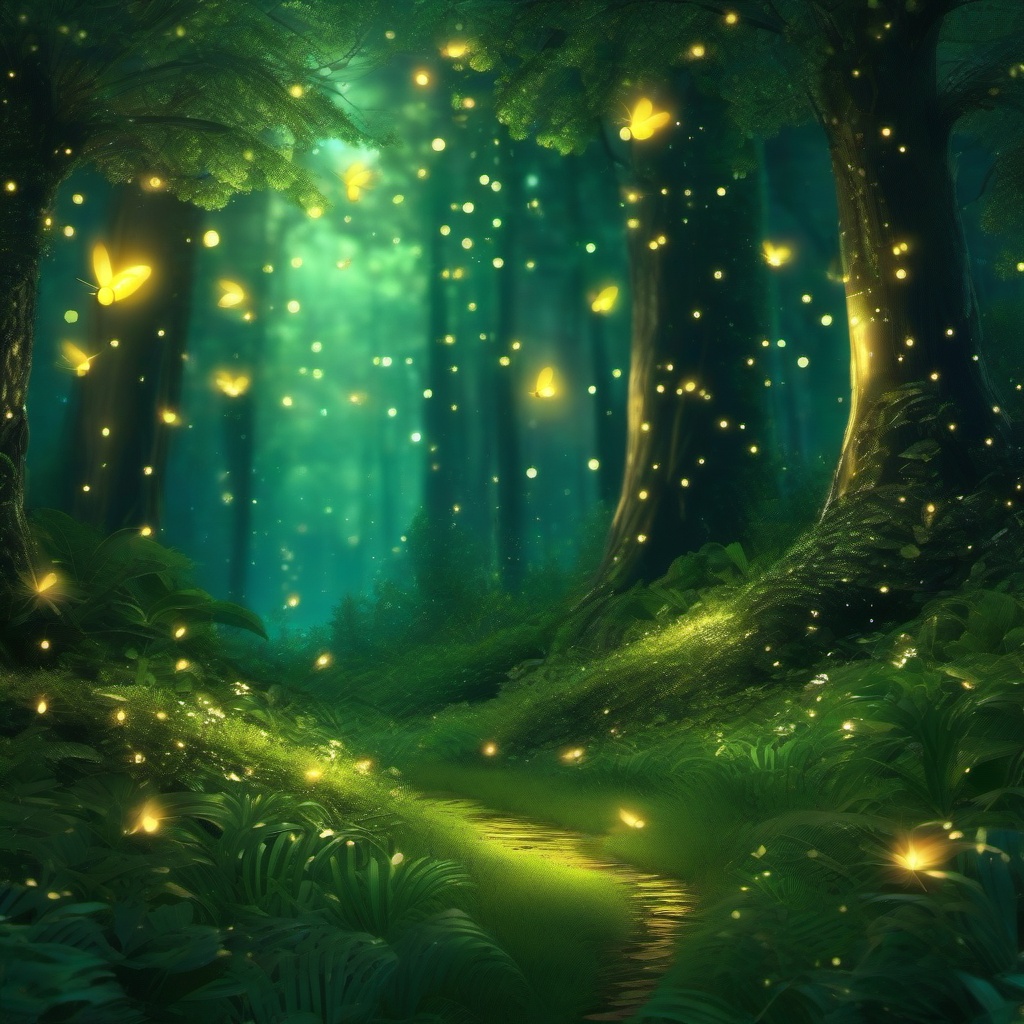 Forest Background - Enchanted Forest with Fireflies  wallpaper style, intricate details, patterns, splash art, light colors