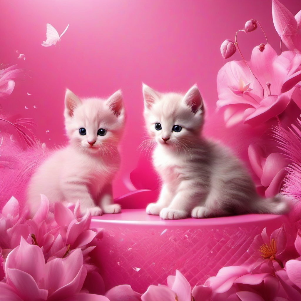 Cute Pink Wallpaper - Playful Kittens in a Pink Paradise  intricate patterns, splash art, wallpaper art