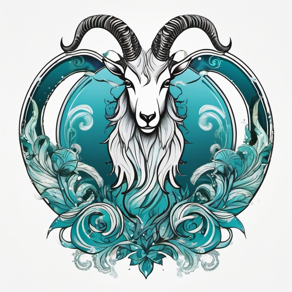 Capricorn Sea Goat Tattoo - A creative tattoo blending a goat and aquatic elements for Capricorn individuals.  simple color tattoo design,white background