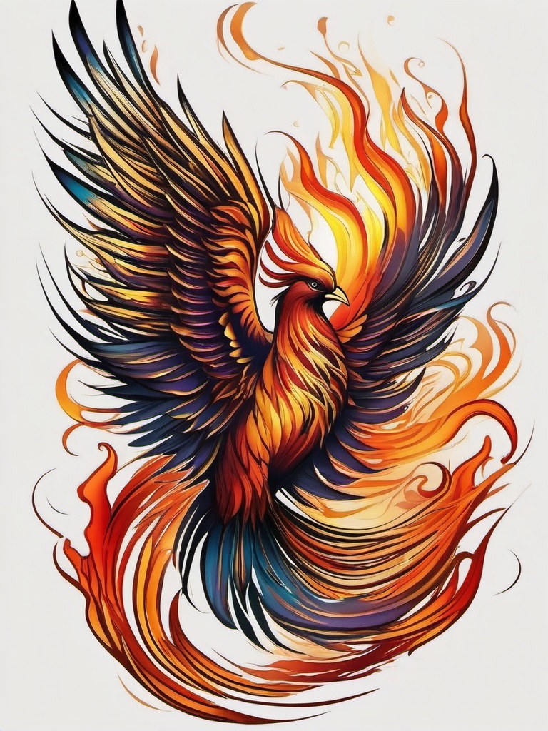 Phoenix rising tattoo, Artistic tattoos that depict the phoenix's ascent from flames. , color tattoo designs, white clean background