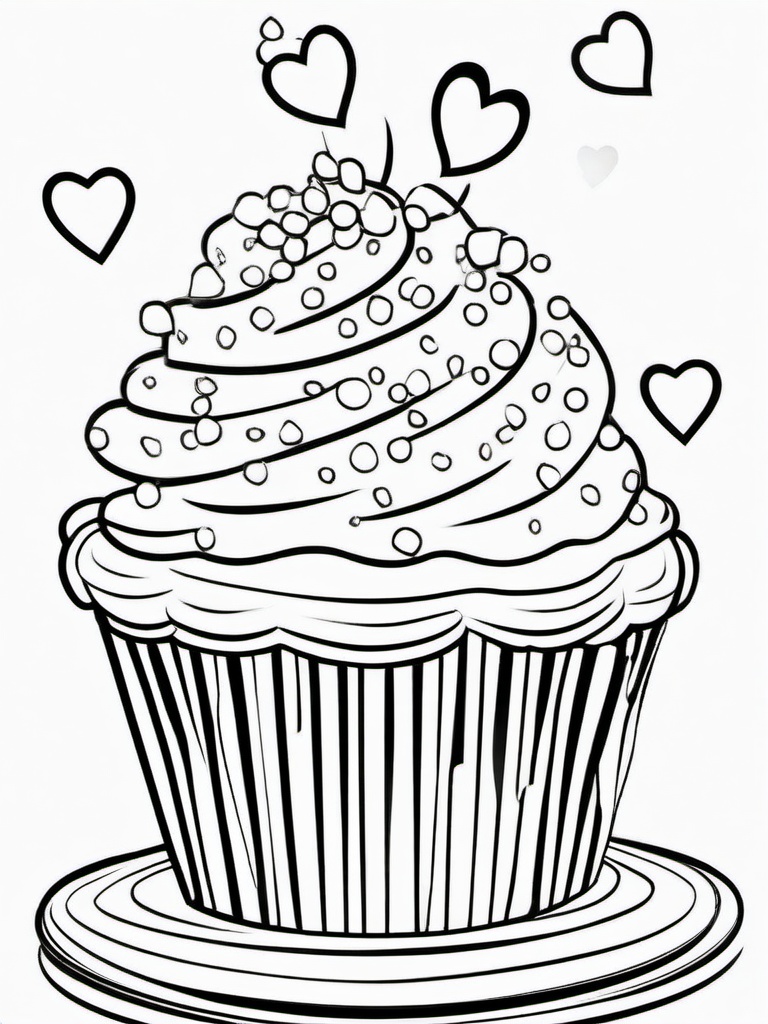 Cake Coloring Pages - Cupcake with tiny heart sprinkles  simple coloring pages