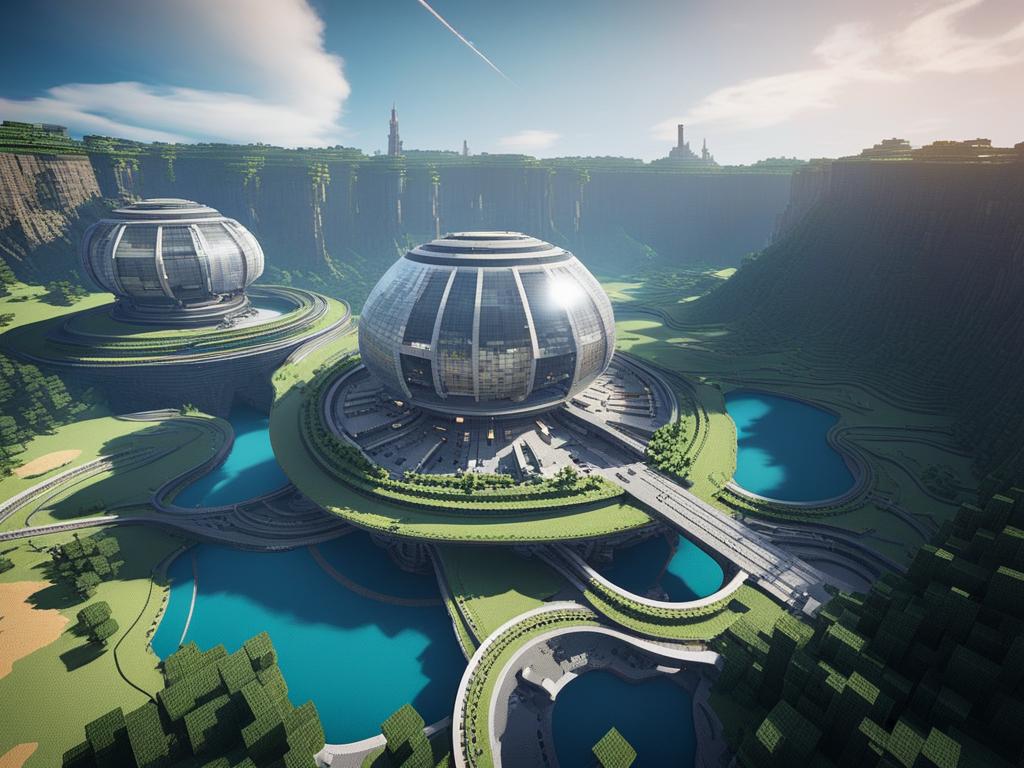 futuristic space colony on an alien planet - minecraft house design ideas 