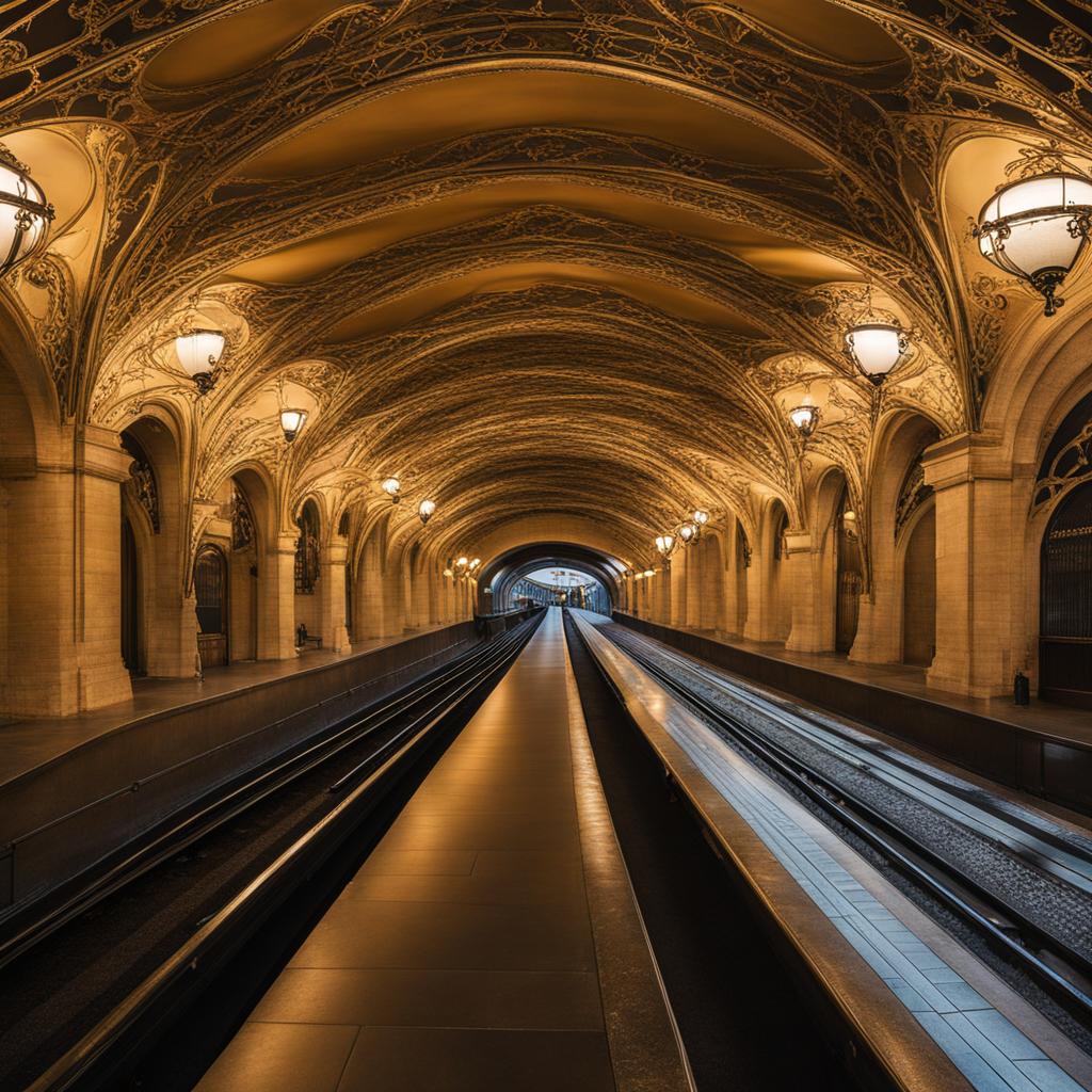 art nouveau metro stations, with decorative ironwork, transport passengers through budapest, hungary. 