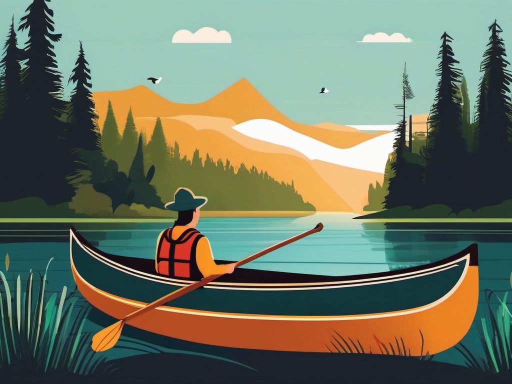 Canoeing with Wildlife Observation Clipart - A canoe trip with wildlife observation.  color vector clipart, minimal style