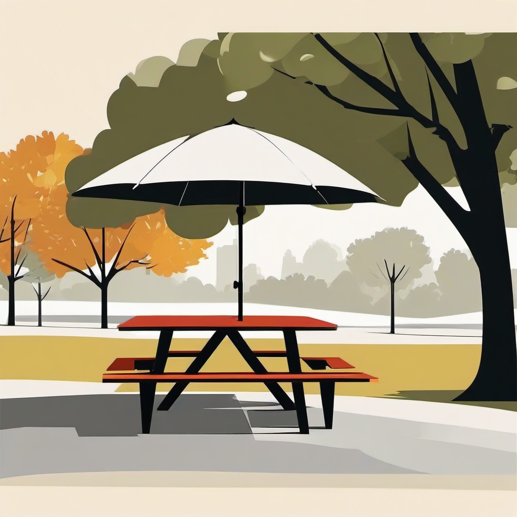 Umbrella clipart - umbrella on a picnic table in the park  color,minimalist,vector clipart