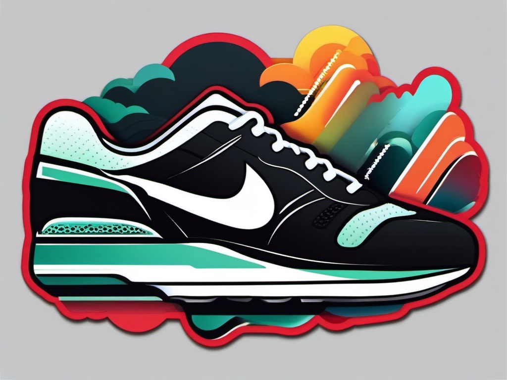 Jogging Sneaker Sticker - Cardio fitness, ,vector color sticker art,minimal