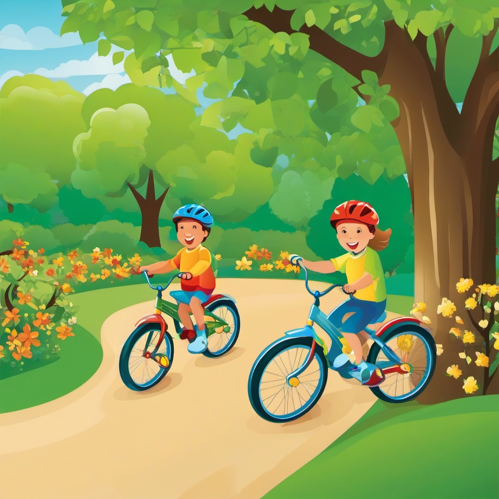 Bicycle clipart - children riding bicycles in the park  