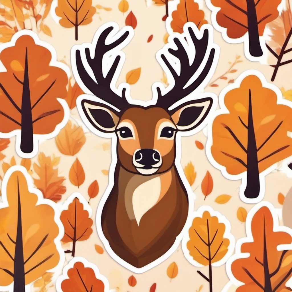 Frolicking Deer in Autumn Forest Emoji Sticker - Playful scene amidst fall foliage, , sticker vector art, minimalist design