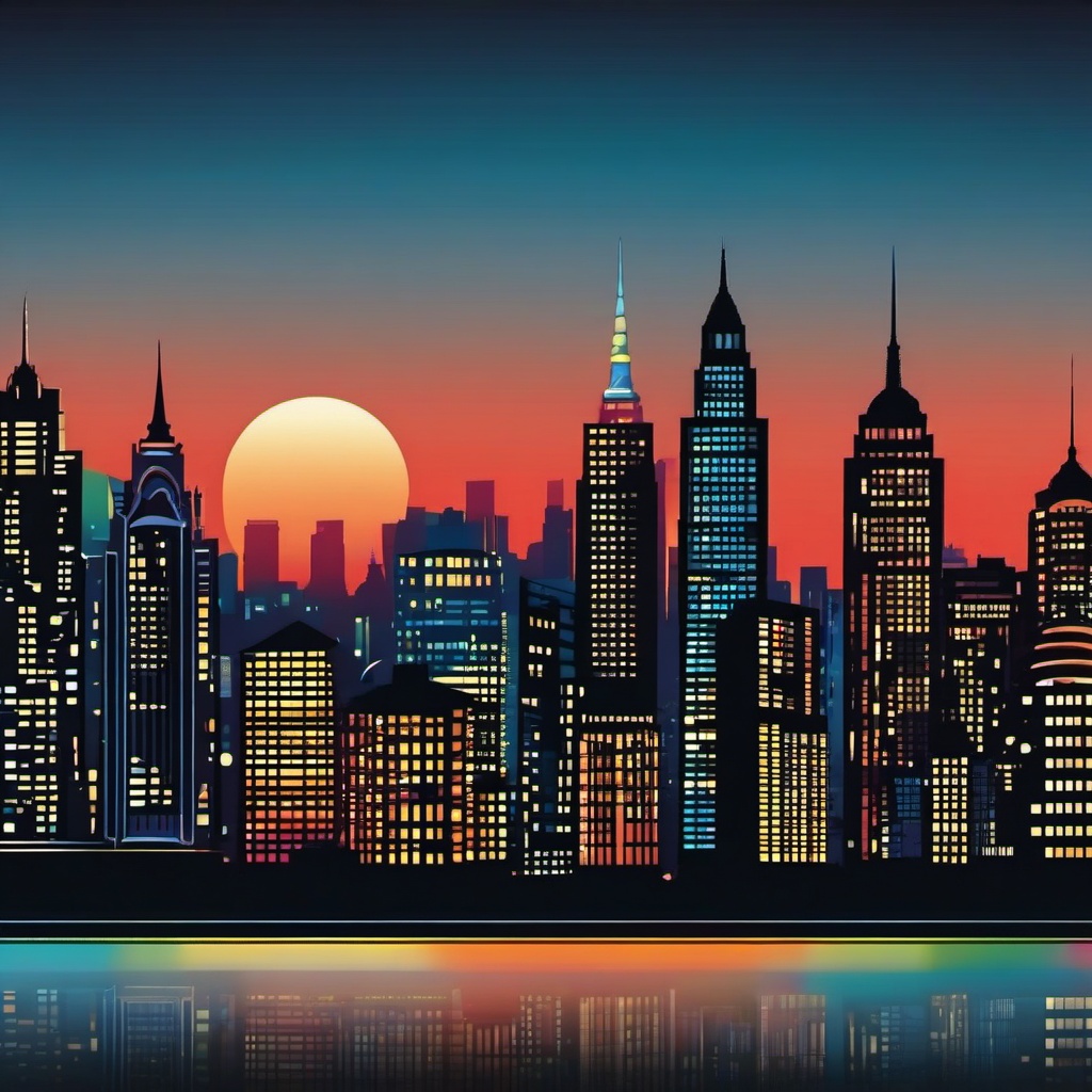 City Skyline sticker- Urban Lights Brilliance, , color sticker vector art