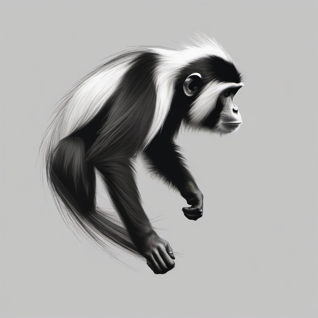 drawing of a colobus monkey in motion  minimal rough sketch scribbles,doodles,black and white