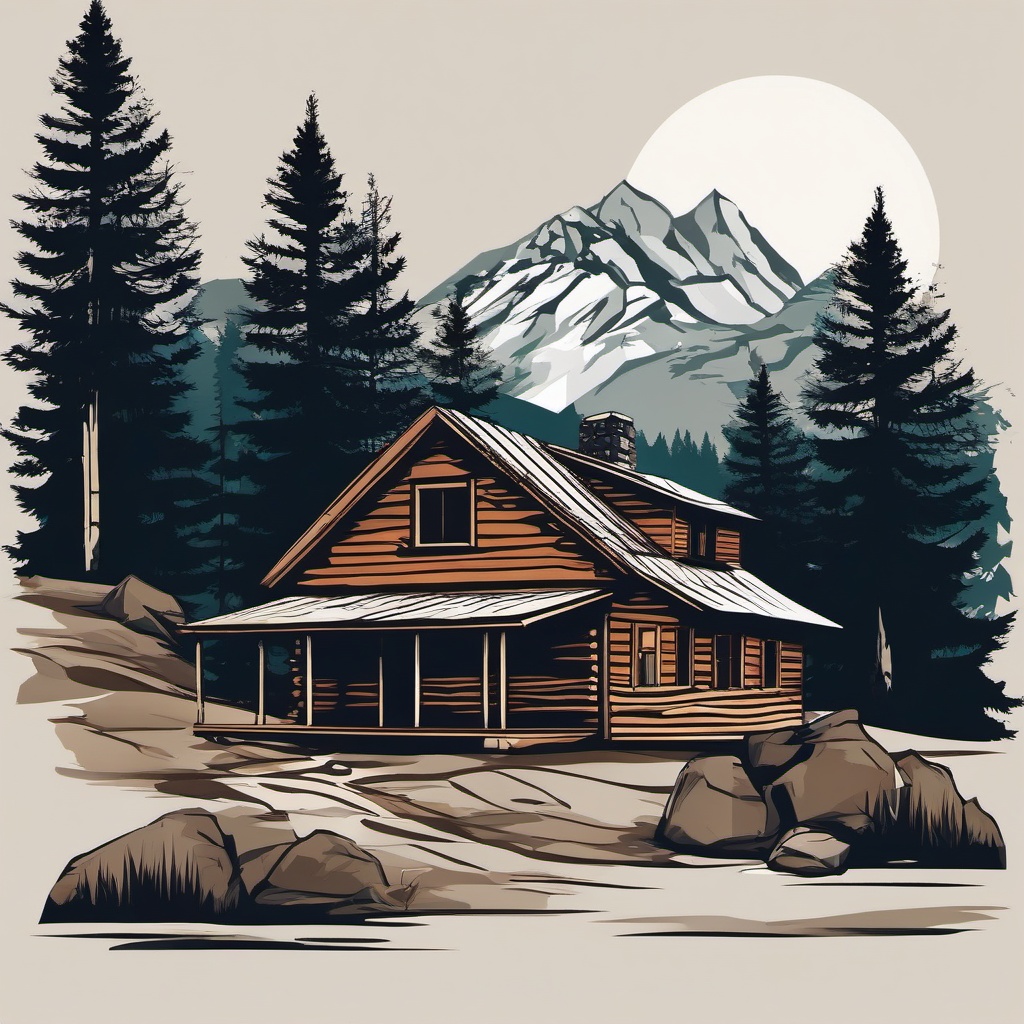 Mountain Cabin clipart - Rustic cabin in the mountain woods, ,vector color clipart,minimal