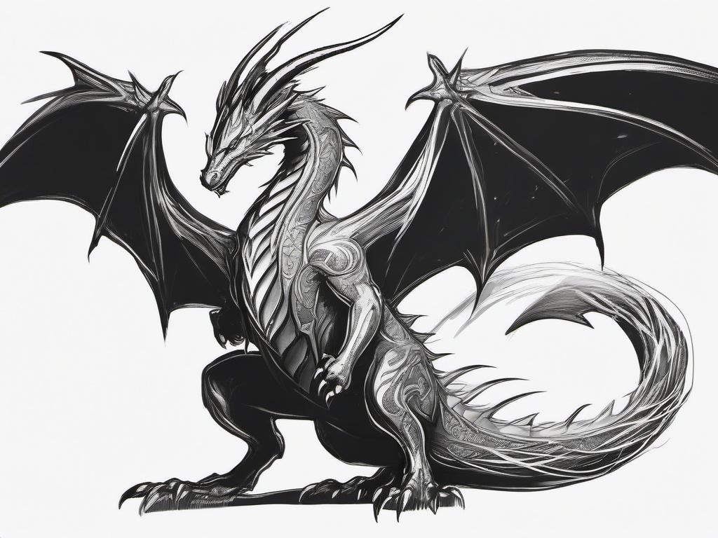 drawing of a spirit dragon  minimal rough sketch scribbles,doodles,black and white